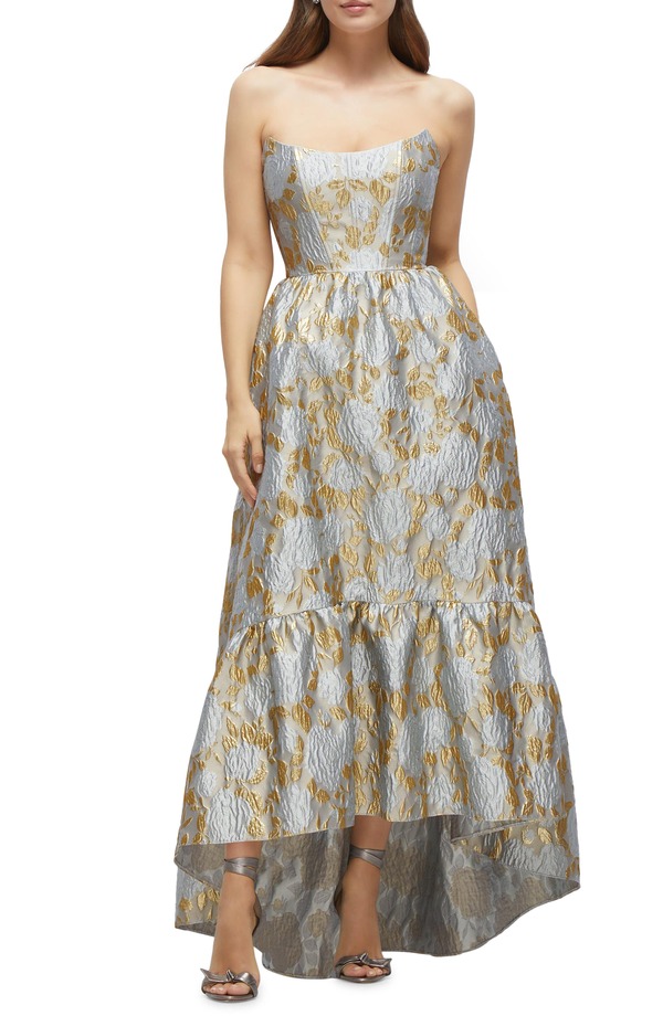 ドレッシーコレクション レディース トップス ワンピース フラワー柄 ストラップレス フラワー Dessy Collection Floral Brocade Strapless High-Low Gown Winter Mist