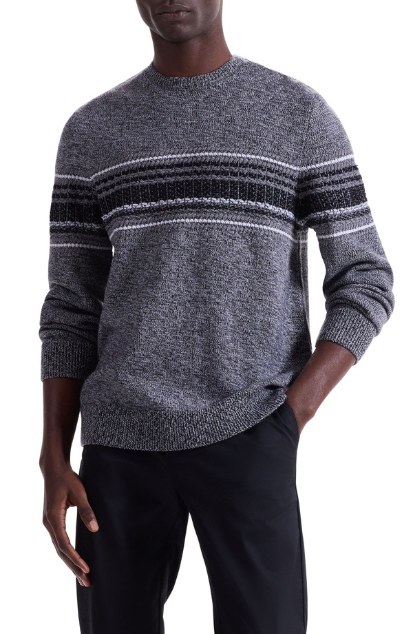 ブガッチ メンズ アウター パーカー・スウェット ウール セーター Bugatchi Chestripe Merino Wool Sweater Platinum ストライプ｜ReVida 店