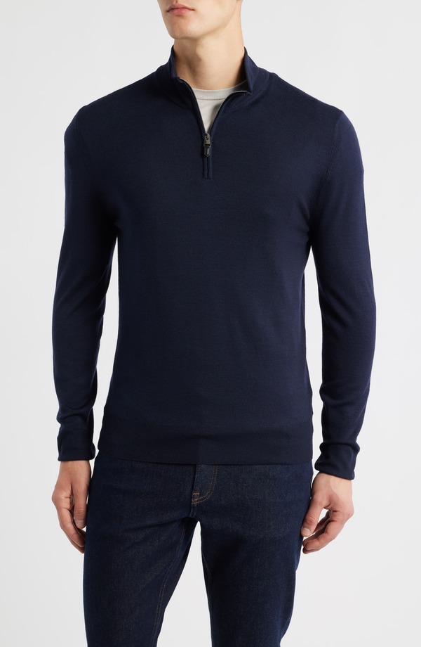 カナーリ メンズ アウター パーカー・スウェット ハーフジップ ウール セーター Canali Quarter Zip Wool Blend Sweater Navy ネイビー