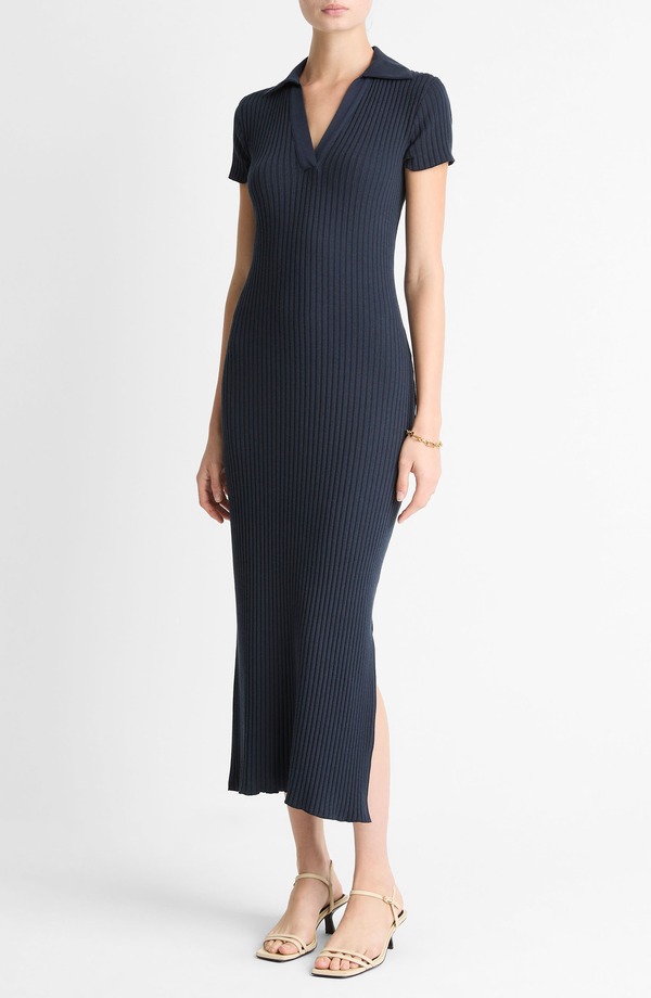 ヴィンス レディース トップス ワンピース ポロシャツ ミディ Vince Rib Polo Midi Dress Coastal