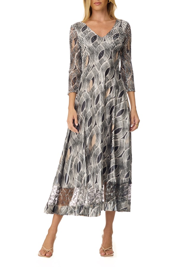 コマロフ レディース トップス ワンピース レース Komarov Geometricharmuese Dress with Lace Sleeves Black Eye ブラック