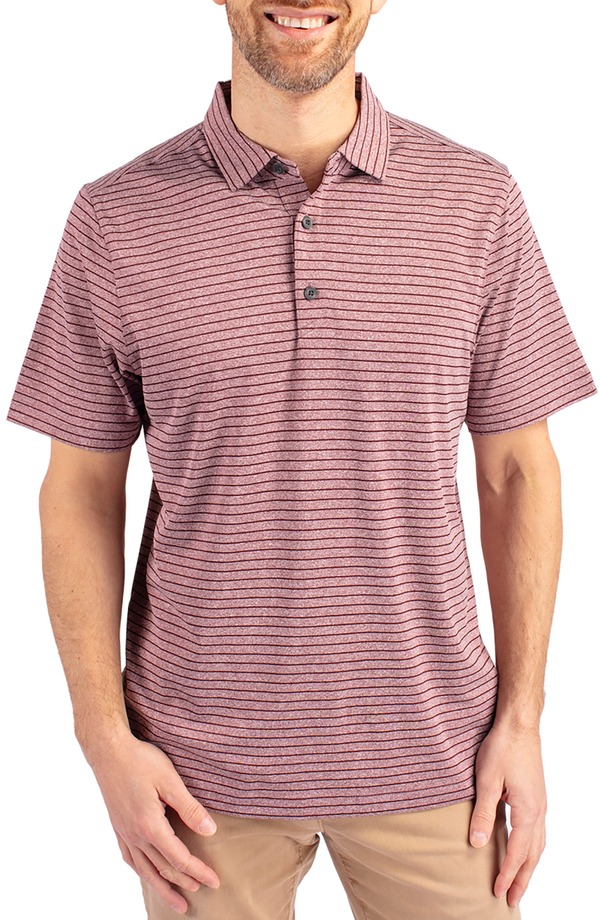 カッターアンドバック メンズ トップス ポロシャツ Cutter & Buck Forge Heather Stripe Recycled Blend Polo Bordeaux Heather ヘザー|ReVida 店
