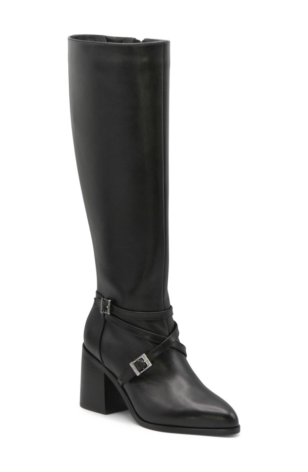 プリンスチャールズ島・デイビッド レディース シューズ ブーツ・レインブーツ Charles David Jacoby Knee High Boot Black Leather 黒いこと