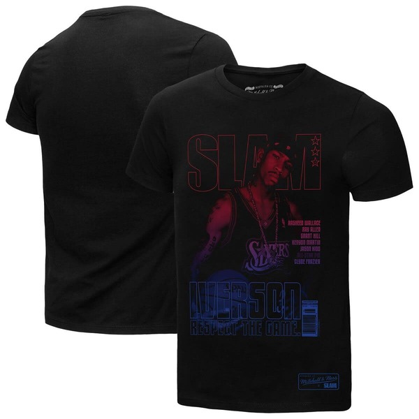 ミッチェル&ネス メンズ トップス Tシャツ Men\'sMitchell & Ness Allen Iverson Black Philadelphia 76ersLAM Gradient-Shirt Black ブラック｜ReVida 店