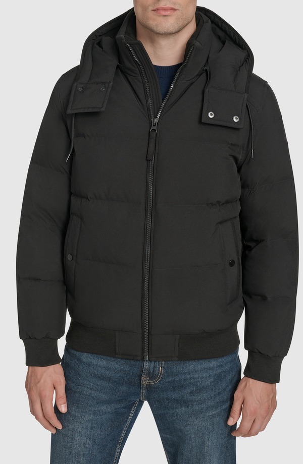 アンドリュー目じるし メンズ アウター 上衣・上衣 Andrew Marc Langham Wateresistant Hooded Puffer Bomber Jacket Black 黒いこと コート・ジャケット-メンズファッション