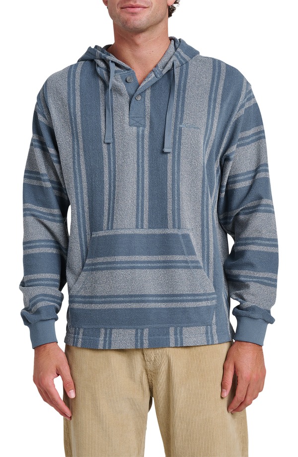 クイックシルバー メンズ アウター パーカー・スウェット Quiksilver Playa Stripe Henley Hoodie China Blue ブルー