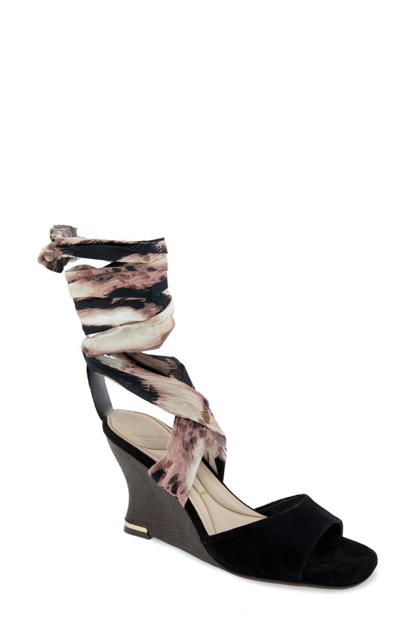 ケネスコール レディース シューズ サンダル アンクル Kenneth Cole Fabiankle Wrap Wedge Sandal Black/ Brown Suede ブラック