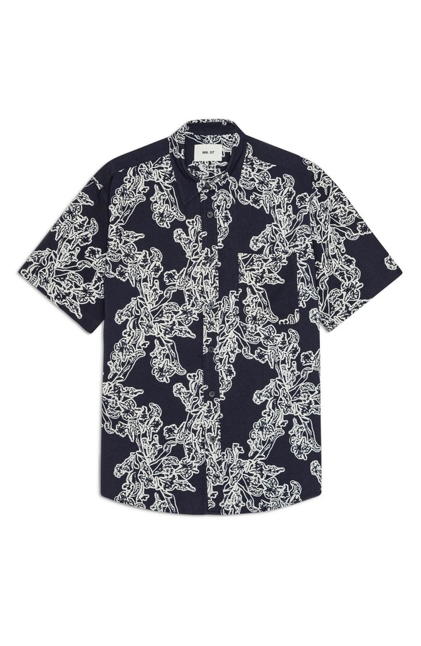 NN07 メンズ トップス シャツ プリント NN07 Deon 50055 Print Woven Shirt Navy Blue ネイビー