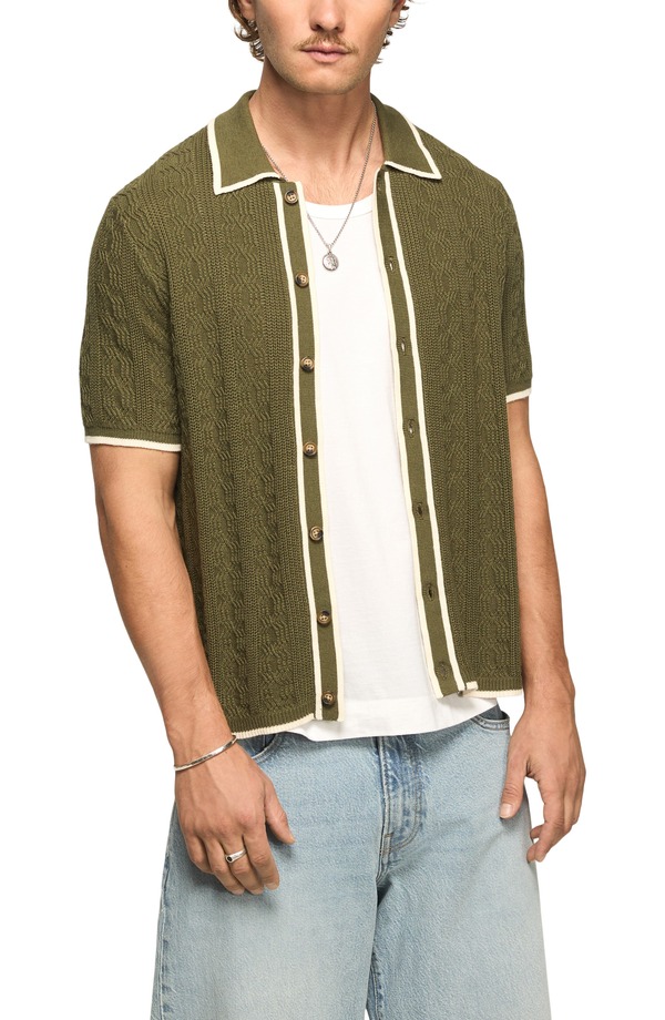 ラッキーブランド メンズ アウター パーカー・スウェット ジレー Lucky Brand Tipped Short Sleeve Cardigan Burnt Olive オリーブ