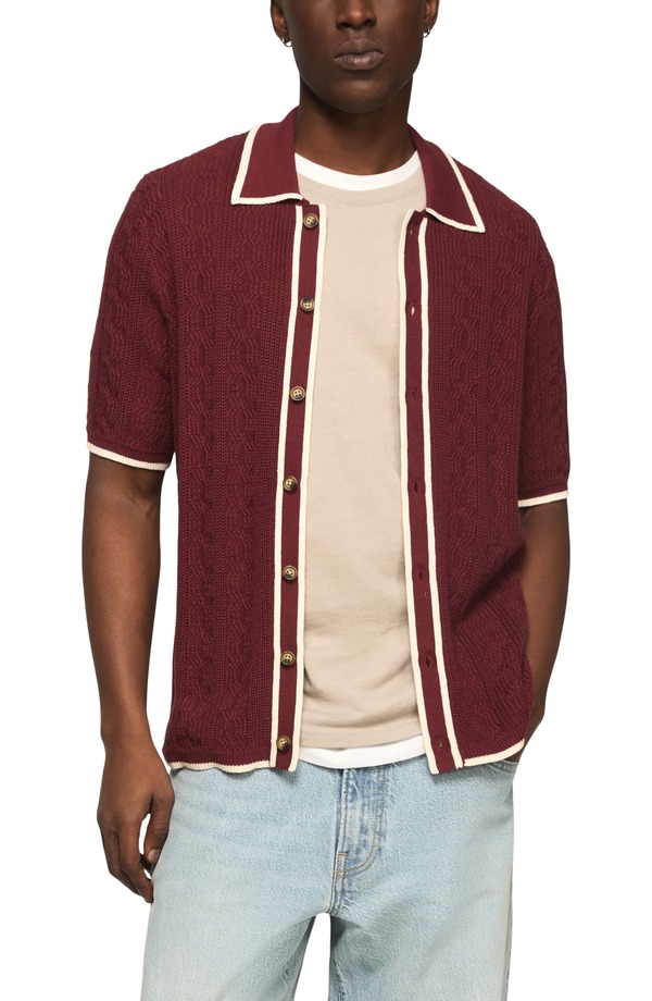 ラッキーブランド メンズ アウター パーカー・スウェット ジレー Lucky Brand Tipped Short Sleeve Cardigan Syrah