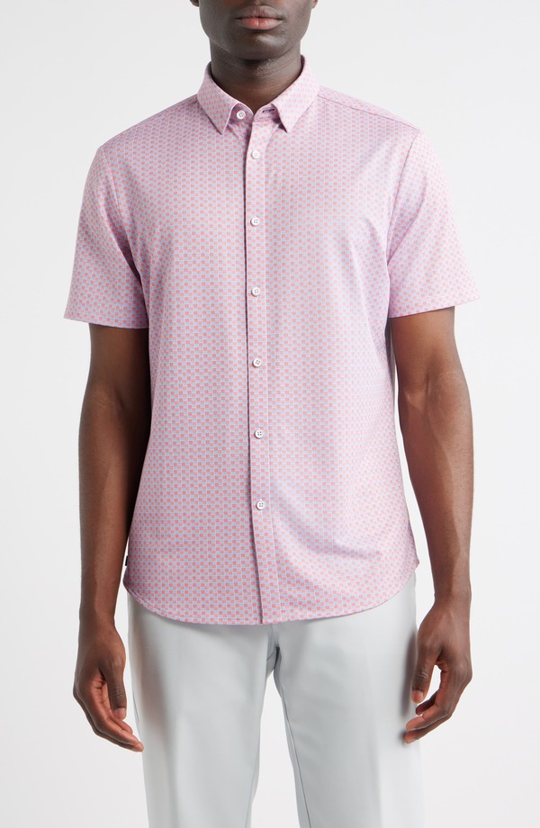 ミズンメイン メンズ トップス プルオーバー Mizzen+Main Halyard Trim Fit Check Short Sleeve Button-Up Shirt Red Clay Weave 赤いこと メンズファッション-カジュアルシャツ-トップス