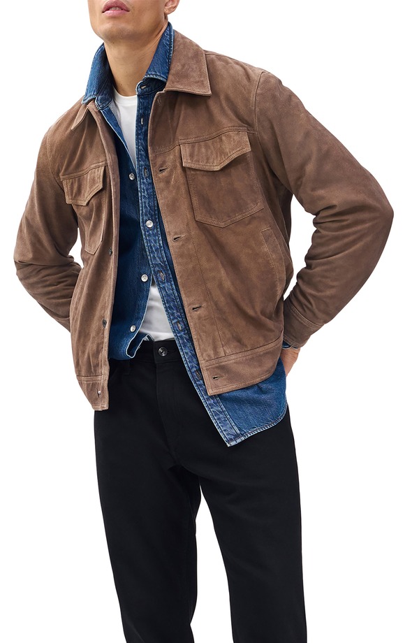 ラグアンドボーン メンズ アウター 上衣・上衣 スエードクロス rag \u0026 bone Waterepellent Goatskin Suede Trucker Jacket Light Brown 赤銅色