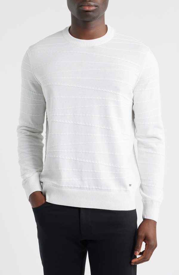 ブガッチ メンズ アウター パーカー・スウェット クルーネック セーター シルク コットン Bugatchi Textured Cotton & Silk Crewneck Sweater Chalk チョーク