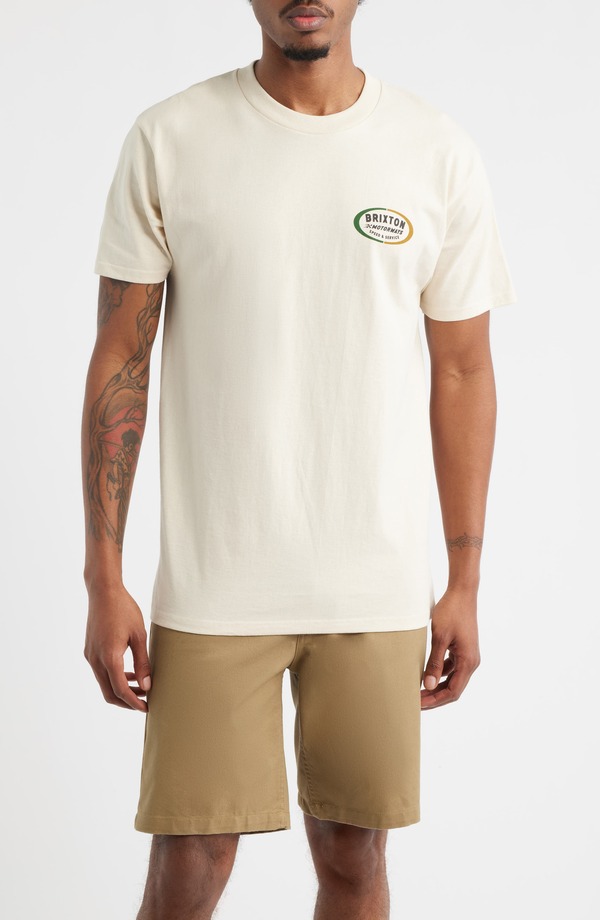 ブリクストン メンズ トップス Tシャツ コットン グラフィック Brixton Rhett Cotton Graphic T-Shirt Cream クリーム
