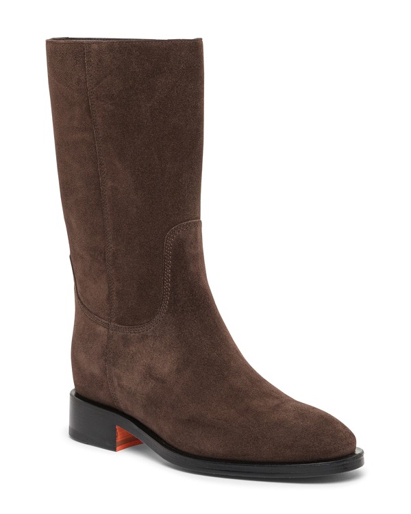 サントーニ レディース シューズ ブーツ・レインブーツ MIDI スエードクロス なめし革 Santoni Leather MIDI-boot インチ suede Brown 赤銅色