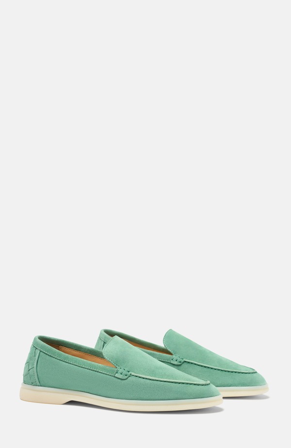 スカロッソ レディース シューズ スリッポン・ローファー SCAROSSO Ludovica Woven Loafers Jade Green - Suede 緑であること