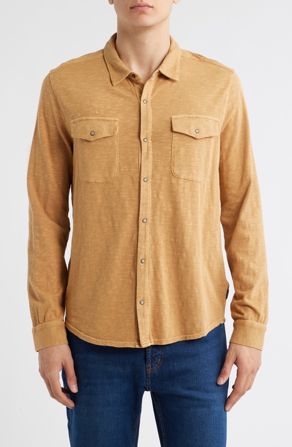 ジョンバルベイトス メンズ トップス シャツ コットン ニット John Varvatos Avron Slub Organicotton Knit Snap-Up Western Shirt Copper|ReVida 店