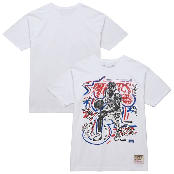 ミッチェル&ネス メンズ トップス Tシャツ Men\'s Mitchell & Ness Allen Iverson White Philadelphia 76ers Hardwood Classics Chalked Up T-Shirt White ホワイト｜ReVida 店