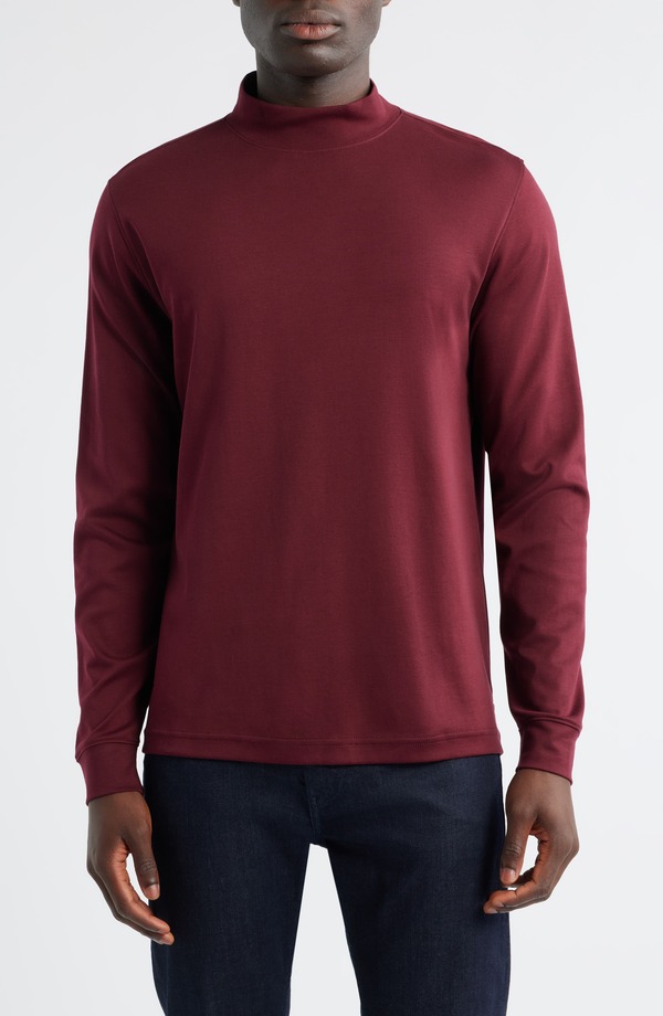 スコットバーバー メンズ トップス プルオーバー モックネック 綿織物 Scott Barber Pima Cotton Interlock Mock Neck Top Burgundy バーガンディ