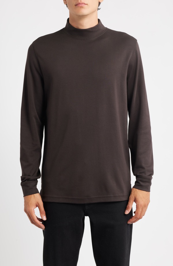 スコットバーバー メンズ トップス プルオーバー モックネック 綿織物 Scott Barber Pima Cotton Interlock Mock Neck Top Dark Chocolate 黒茶