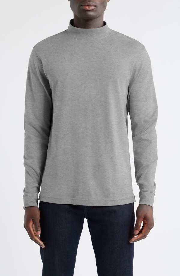 スコットバーバー メンズ トップス プルオーバー モックネック 綿織物 Scott Barber Pima Cotton Interlock Mock Neck Top Grey Heather 薄墨色