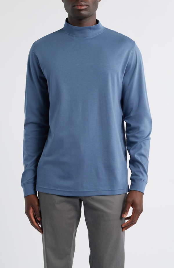 スコットバーバー メンズ トップス Tシャツ モックネック コットン Scott Barber Pima Cotton Interlock Mock Neck Top Indigo インディゴ