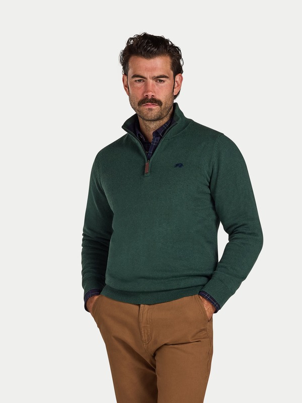 ライジングブル メンズ アウター パーカー・スウェット ハーフジップ セーター Raging Bull Quarter Zip Cashmere Blend Sweater Forest フォレスト｜ReVida 店
