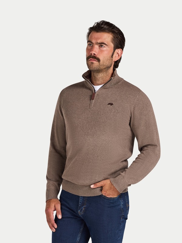 ライジングブル メンズ アウター パーカー・スウェット ハーフジップ セーター Raging Bull Quarter Zip Cashmere Blend Sweater Toast｜ReVida 店