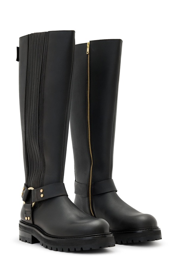 オールセインツ レディース シューズ ブーツ・レインブーツ AllSaints Maddie Knee High Moto Boot Black ブラック