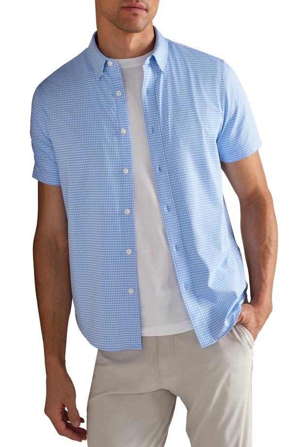 ローヌ メンズ トップス シャツ Rhone Commuter Short Sleeve Button-Up Shirt Light Blue Gingham ブルー
