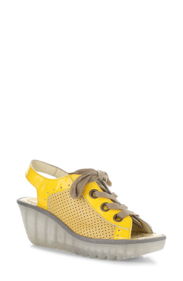 飛球英国の首都 レディース シューズ 踵 プラットホーム サンダル Fly London \u0027Yuta\u0027 Platform Wedge Sandal 019 Yellow/ Bbee 黄色