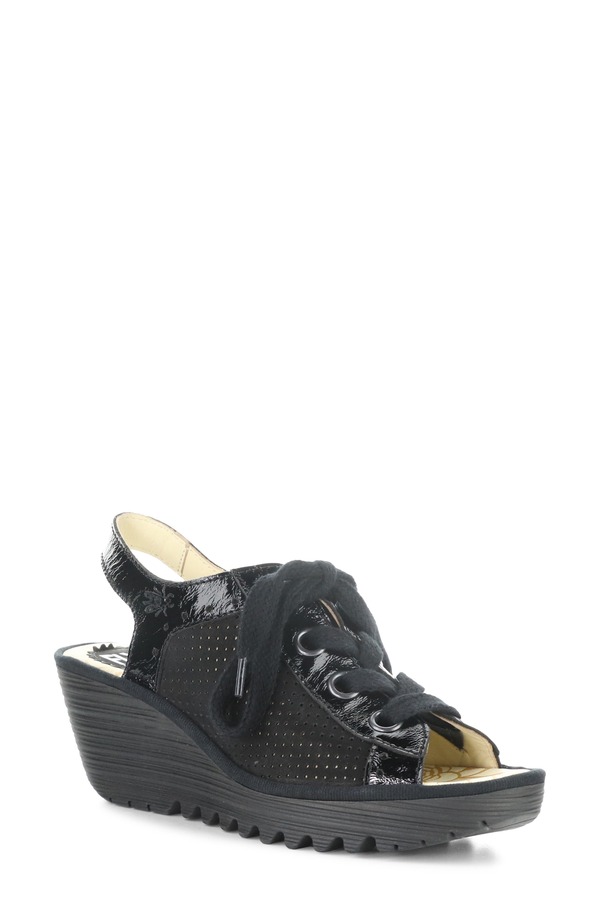 飛球英国の首都 レディース シューズ 踵 プラットホーム サンダル Fly London \u0027Yuta\u0027 Platform Wedge Sandal Black 黒いこと