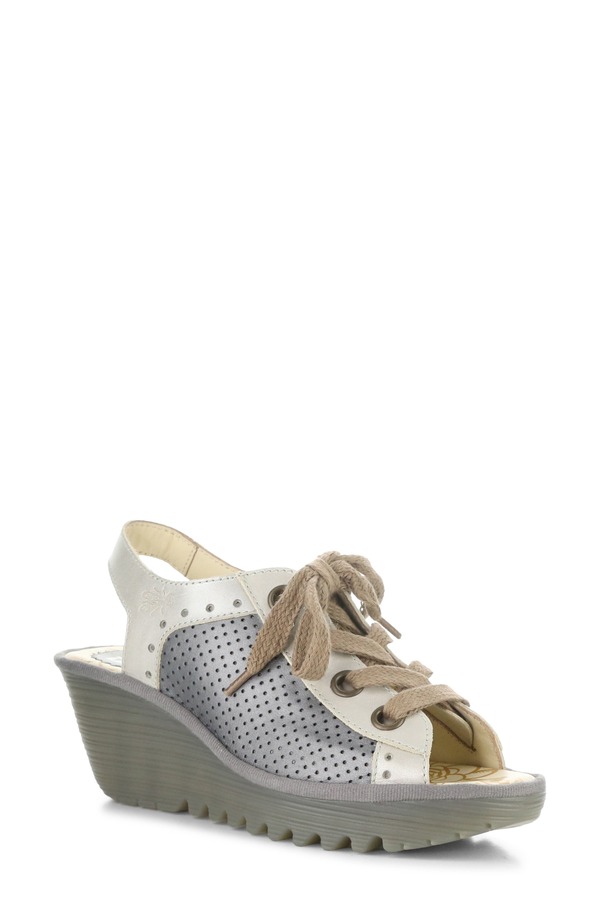 飛球英国の首都 レディース シューズ 踵 プラットホーム サンダル Fly London \u0027Yuta\u0027 Platform Wedge Sandal Silver/Plomo Dub しろがね色