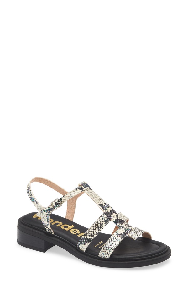 ワンダーズ レディース シューズ ヒール サンダル Wonders Janet Strappy Sandal Snake Off White オフホワイト