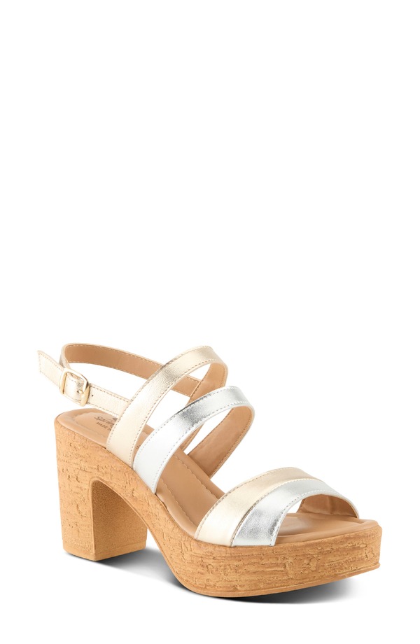 発条足取り レディース シューズ 踵 プラットホーム サンダル Spring Step Talha Platform Sandal Silver Multi しろがね色