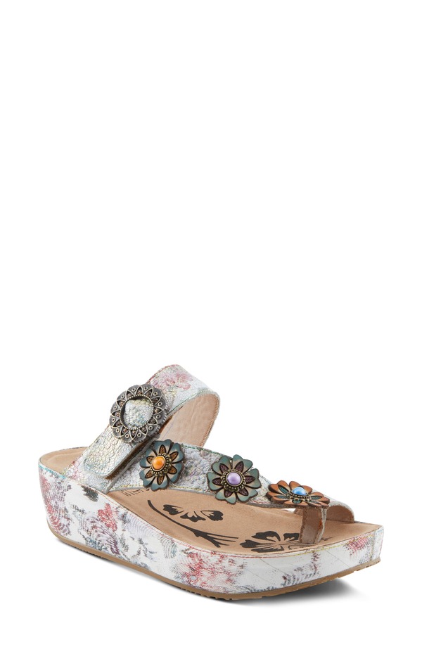 発条足取り レディース シューズ 踵 プラットホーム L\u0027Artiste by Spring Step Blissbloom Platform Wedge Flip Flop Ice Multi マルチ色つや