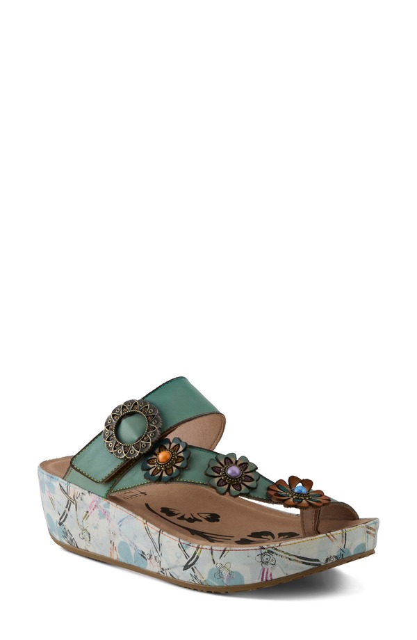 発条足取り レディース シューズ 踵 プラットホーム L\u0027Artiste by Spring Step Blissbloom Platform Wedge Flip Flop Mint Green 緑であること