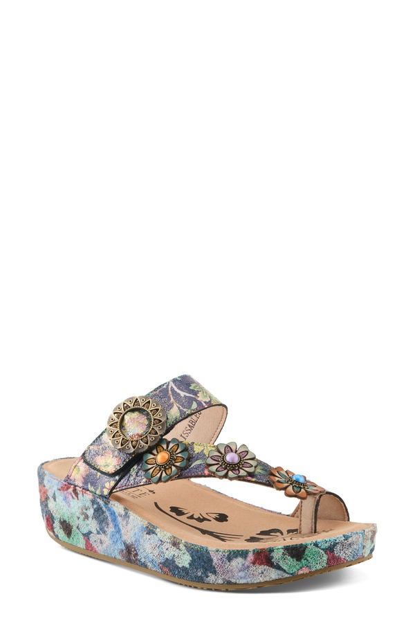発条足取り レディース シューズ 踵 プラットホーム L\u0027Artiste by Spring Step Blissbloom Platform Wedge Flip Flop Navy Multi 米国海軍