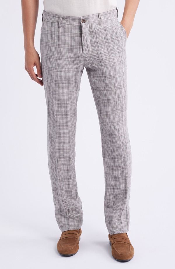 ベール メンズ ボトムス カジュアルパンツ リネン Berle Flat Front Check Linen Dress Pants Tan タン