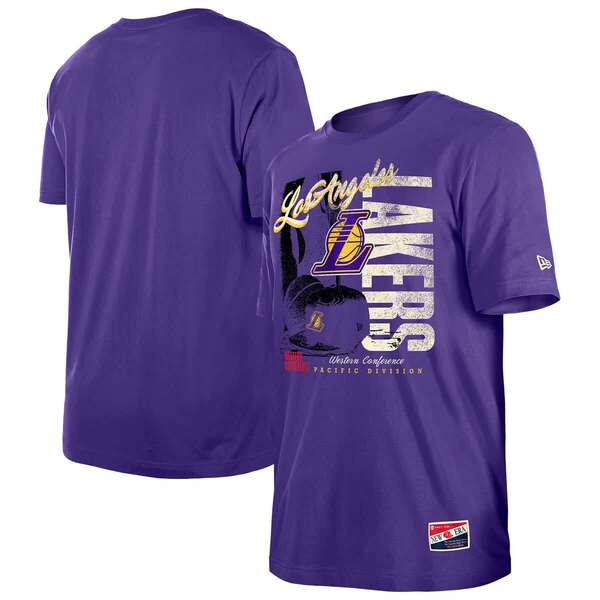 ニューエラ メンズ トップス Tシャツ ヴィンテージ Men'sNew Era Purple Los Angeles Lakers Distressed Throwback Vintage Color Pack T-Shirt Purple パープル