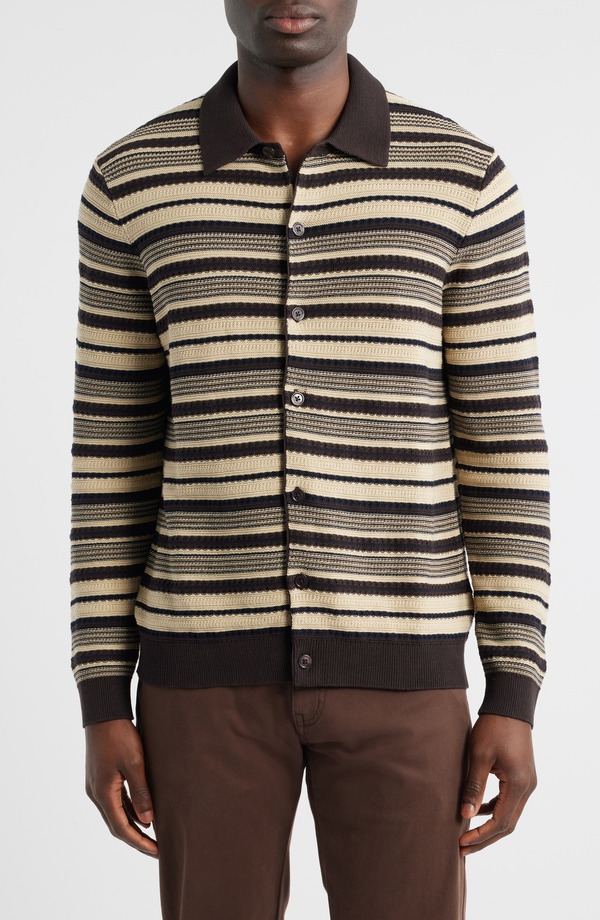 NN07 メンズ アウター パーカー・スウェット ポロシャツ コットン カーディガン NN07 Nolan 6686 Stripe Organicotton Polo Cardigan Dusky Port ストライプ