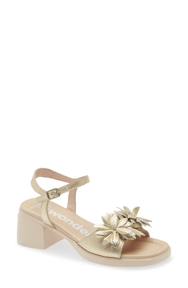 ワンダーズ レディース シューズ 踵 サンダル アンクル Wonders Flower Ankle Strap Slide Sandal Max Platino