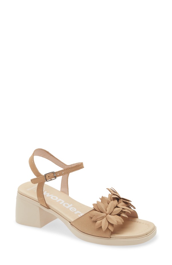 ワンダーズ レディース シューズ 踵 サンダル アンクル Wonders Flower Ankle Strap Slide Sandal Nubuk Sand 沙子