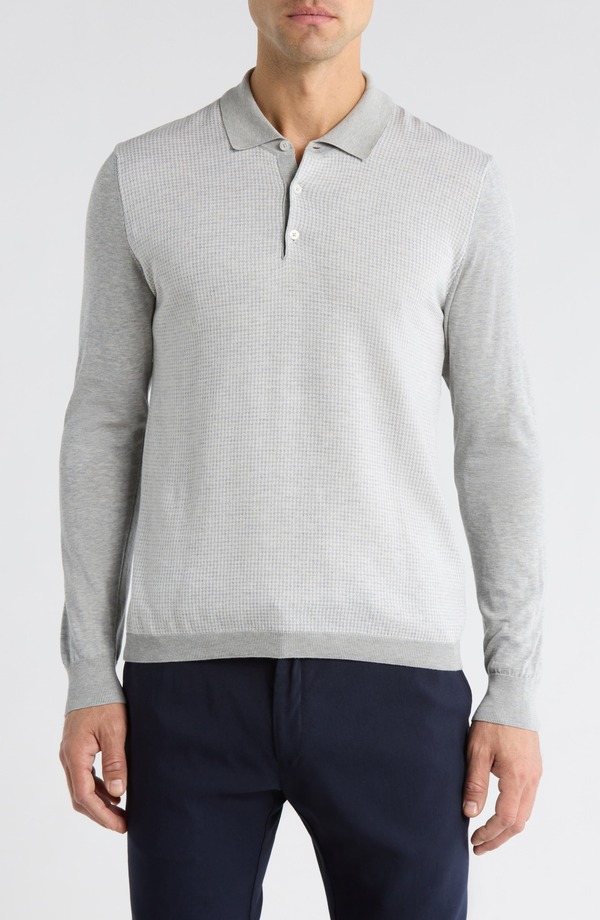 ジャックビクター メンズ アウター パーカー・スウェット ポロシャツ セーター シルク コットン Jack Victor Francois Long Sleeve Cotton & Silk Polo Sweater Light Grey グレー
