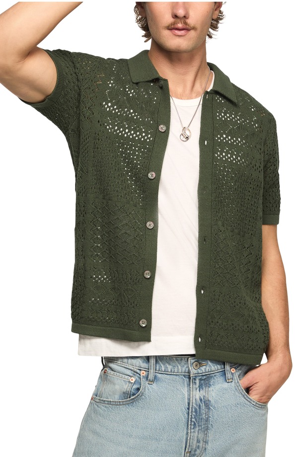 ラッキーブランド メンズ アウター パーカー・スウェット プルオーバー Lucky Brand Granny Open Stitch Button-Up Shirt Cilantro