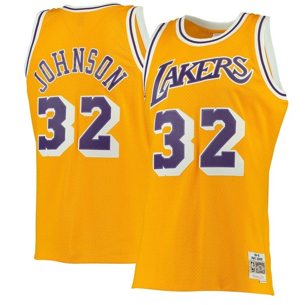 ミッチェル&ネス メンズ トップス シャツ ジャージー Men's Mitchell & Ness Magic Johnson Gold Los Angeles Lakers 1984/85 Hardwood Classicswingman Jersey Gold ゴールド｜ReVida 店
