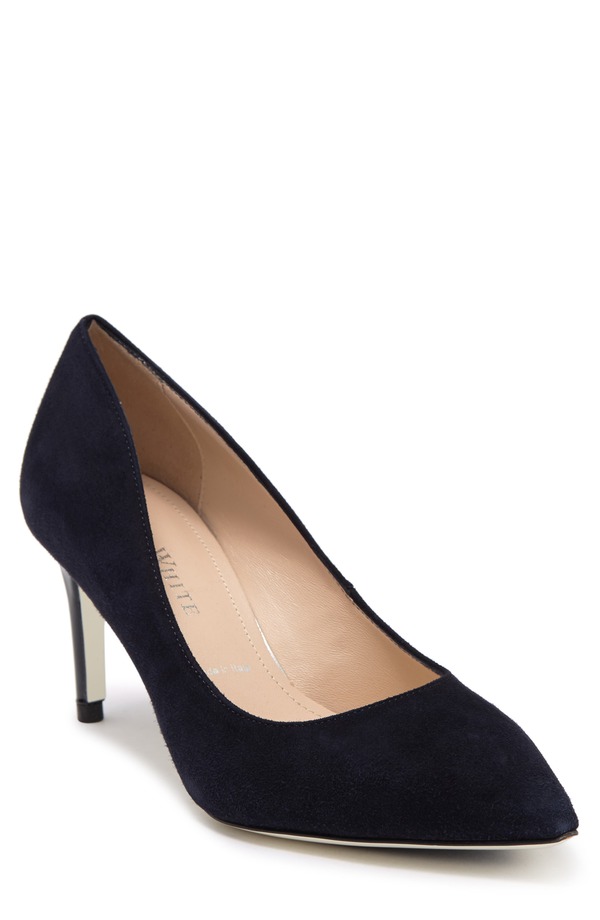 ロンホワイト レディース シューズ 踵 Ron White Cindy Pointed Toe Pump French Navy Suede 米国海軍
