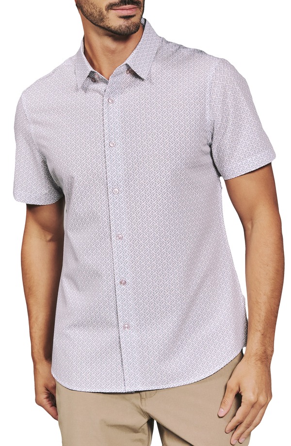 セブンダイヤモンド メンズ トップス シャツ プリント 7 Diamonds Noah Geo Print Short Sleeve Performance Button-Up Shirt Dusty Rose