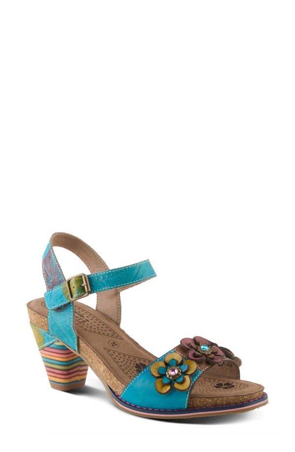 発条足取り レディース シューズ 踵 サンダル L\u0027Artiste by Spring Step Bluesky Sandal Turquoise Multi 青緑色