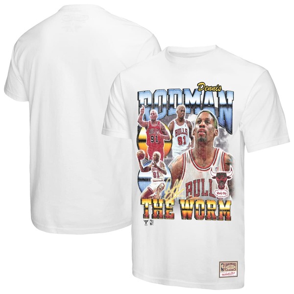 ミッチェル&ネス メンズ トップス Tシャツ Men\'s Mitchell & Ness Dennis Rodman White Chicago Bulls Hardwood Classics Commemorative Player Collage T-Shirt White ホワイト｜ReVida 店